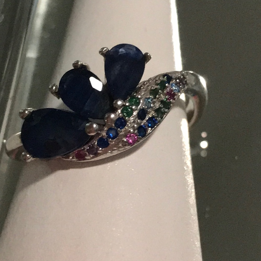 Real Sapphire Ring 925 Sterling Silver size 8